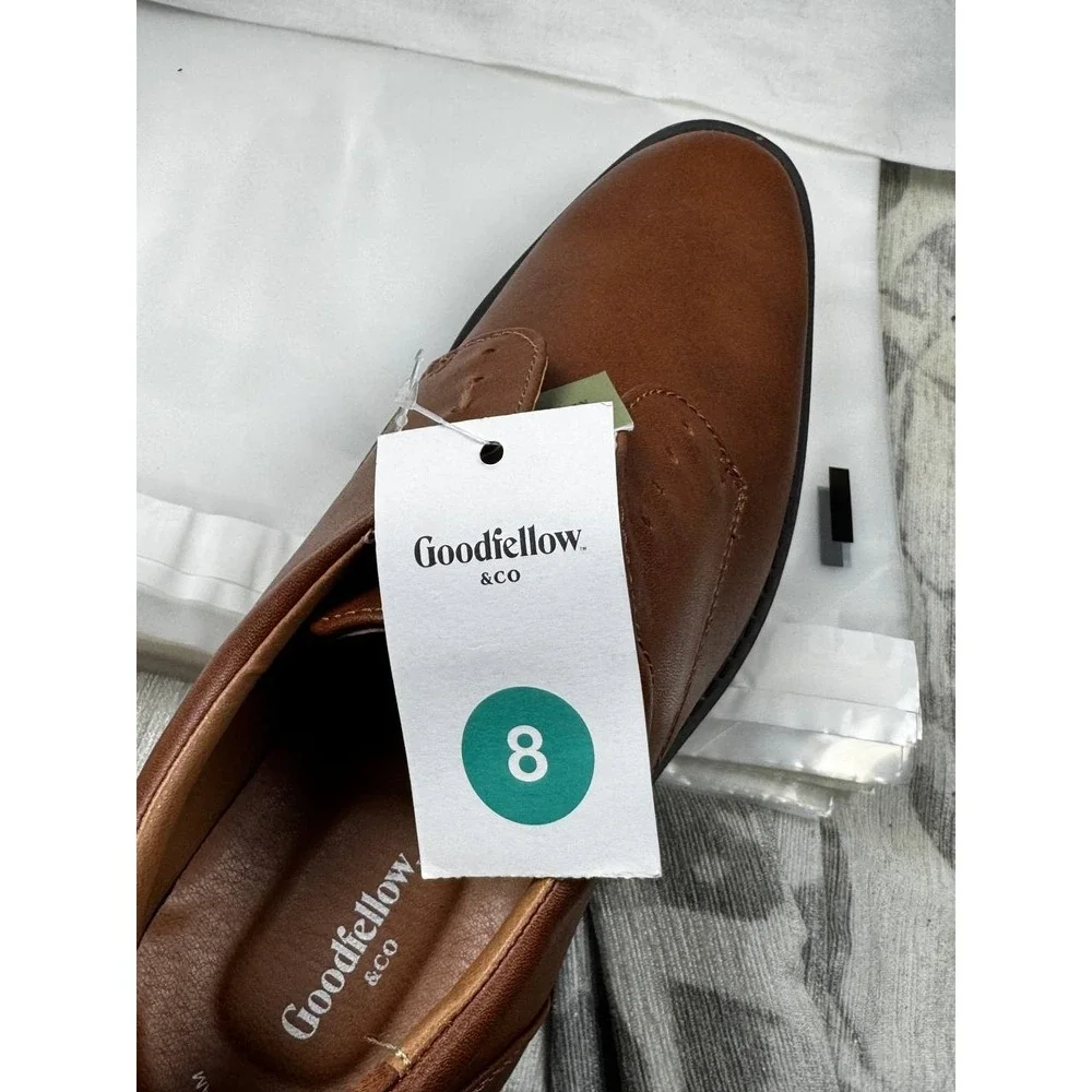 Goodfellow‎ & Co Mens Brown Faux Leather Dress Shoes NO LACES Memory Foam Size 8